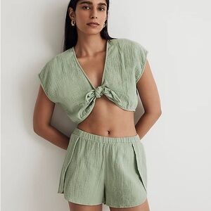 NWT Madewell Double-Gauze Tie-Front Cropped Top
